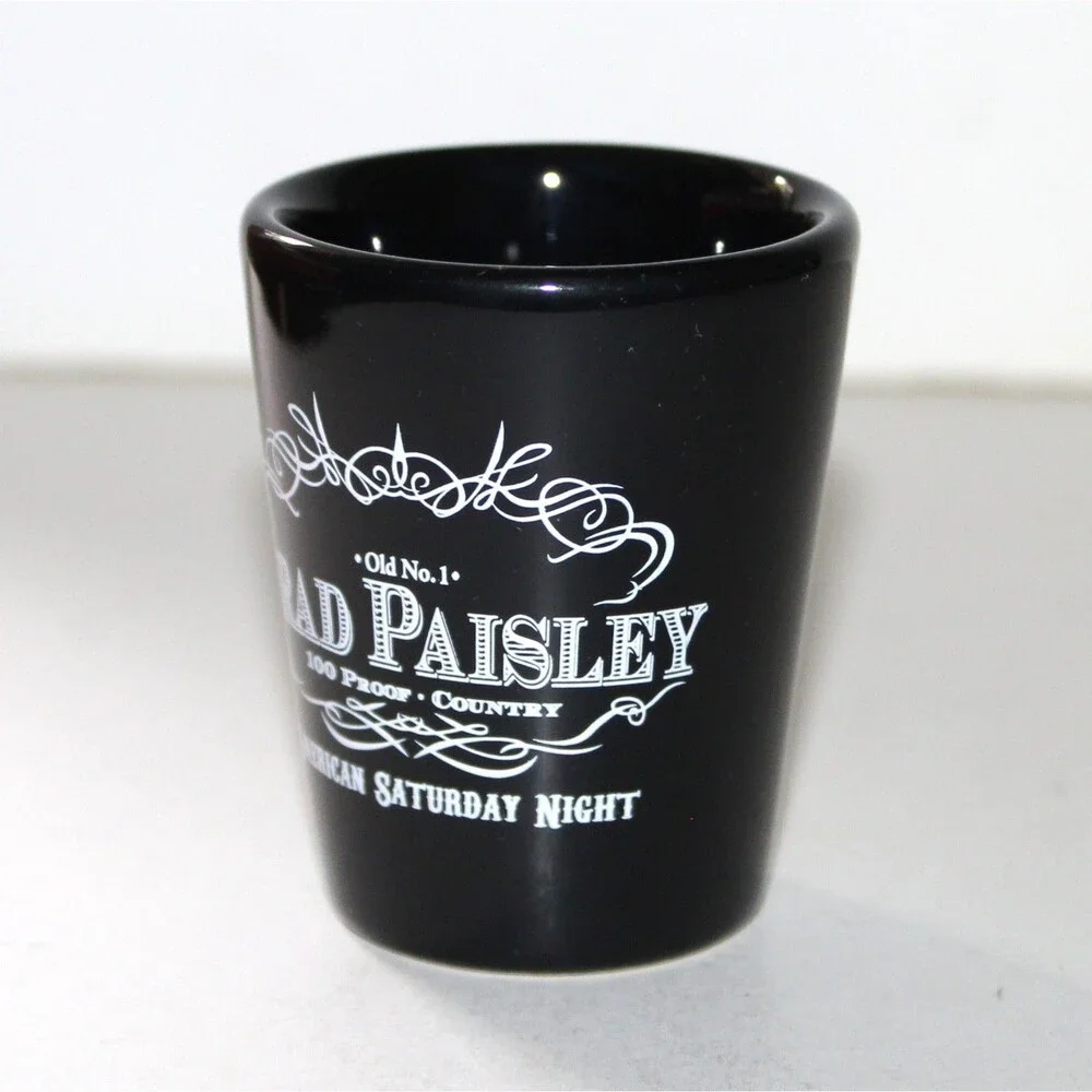 Brad Paisley American Saturday Night Shot Glass black ceramic Country Music